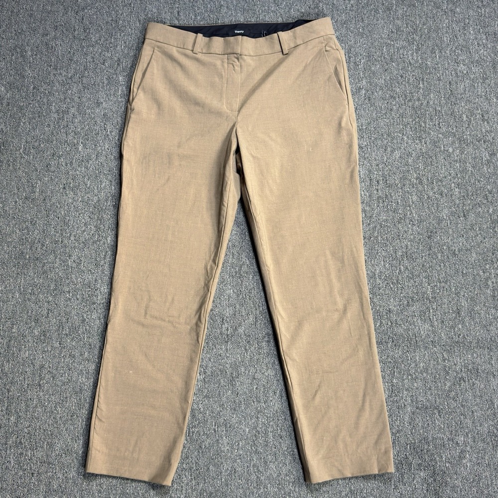 Theory Testra Dark Russet brown Stretch Wool Blend Taper Slim Ankle Pants Size 8